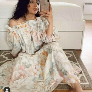 H&M Trend Bardot Off Shoulder Pastel Floral Midi Maxi Dress size M